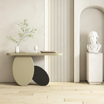 39.4" Modern Console Table Rectangular Wood Entryway Table with Circle Base Light Khaki